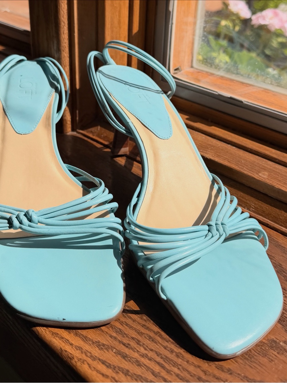 LOFT Turquoise Strappy Ankle-Tie Leather Sandals
